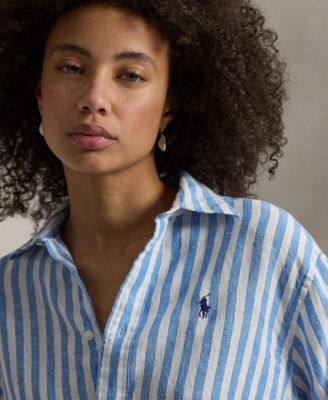 Women's Cropped Gingham Linen Shirt