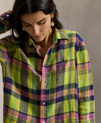 Women's Classic Fit Plaid Point Collar Shirt