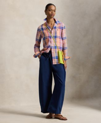 Women's Classic Fit Plaid Point Collar Shirt