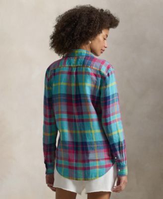 Women's Classic Fit Plaid Point Collar Shirt