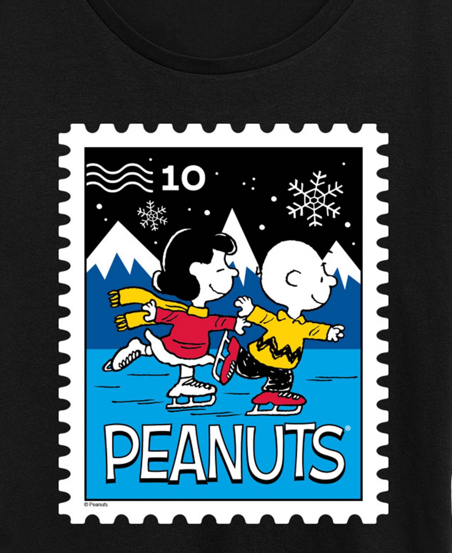 Plus Size Peanuts Lucy Charlie Winter Stamp Word Art Short Sleeve T-shirt