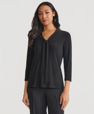 Women's 3/4-Sleeve Tie-Neck Top, Regular & Petite