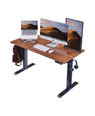 Electric Standing Desk, Adjustable Height, 24x48, Black Frame/Mahogany Top