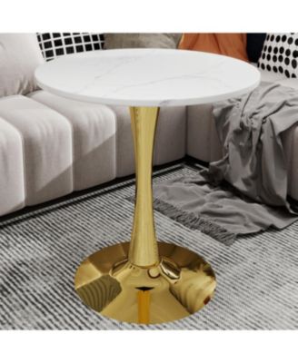Streamdale Gold 27.6" Mid-Century Modern Dining Table with White Marble Top