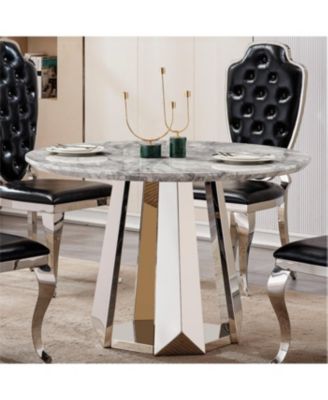 47" Round Marble Dining Table with Stainless Steel Base