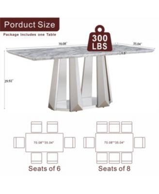 Marble Dining Table for 6, 70" Faux Marble Rectangle Table with Stainless Steel Base (Silver, Grey