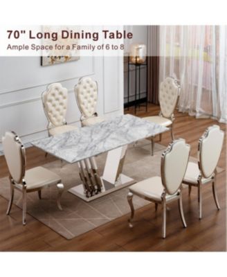 Marble Dining Table for 6, 70" Faux Marble Rectangle Table with Stainless Steel Base