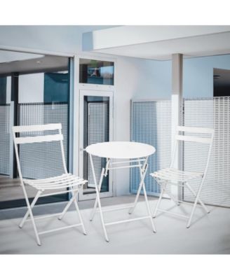 3-Piece Folding Patio Bistro Set, White Outdoor Metal Round Table and Chairs for Porch, Yard, Balcony, and Garden