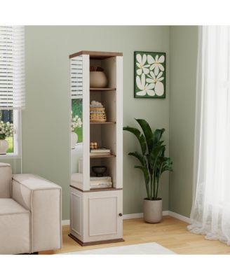 360°Rotating Storage Cabinet with Full-Length Mirror in Antique White