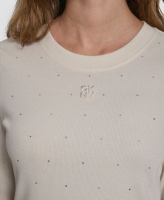 Women's Rhinestone-Embellished Crew Neck Sweater