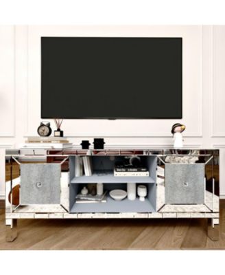 Mirrored TV Stand - Crushed Diamond Doors