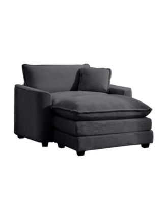 Grey Corduroy Deep Seat Chair with Footstool & Pillow