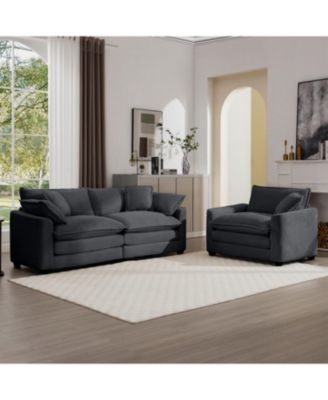 Grey Corduroy Sofa Set (Single & 3-Seater)