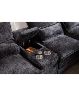 Streamdale Modern U-Shaped Sofa with Console, Cupholders & USB, Gray