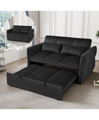  3-in-1 Velvet Pull-Out Couch Bed with Reclining Backrest & Pillows