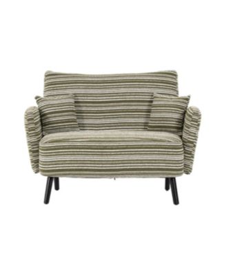 Modern two-seater sofa with armrests, pillows, and storage pockets.