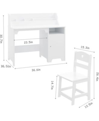 Kids Desk and Chair Set, Wooden Study Table with Hutch and Storage Cabinet, Student Writing Desk for Home or Classroom