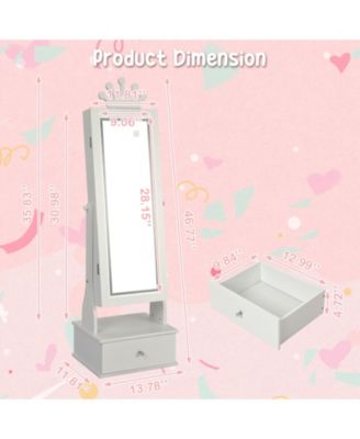 Kids Jewelry Armoire with LED Light, Freestanding Organizer with Mirror & 3 Drawers