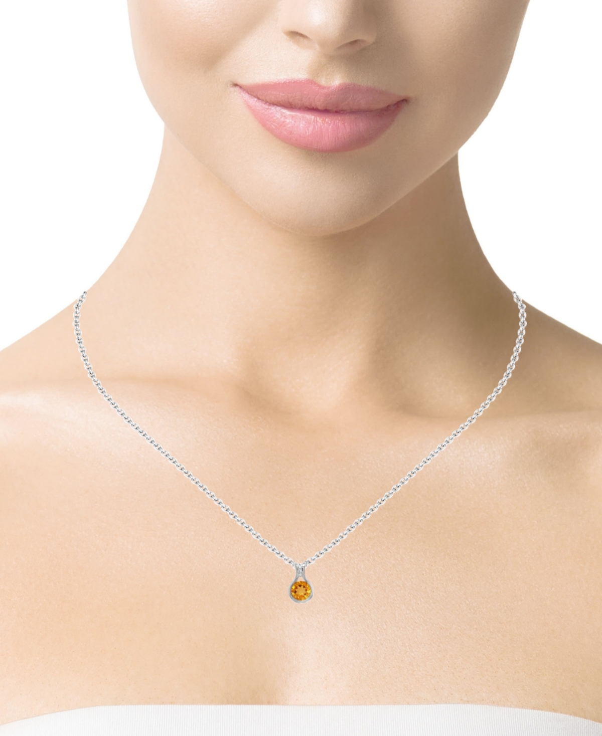 Macy's Citrine (1.20 ct. t.w.) and White Topaz (0.08 ct. t.w.) Pendant Necklace in Sterling Silver