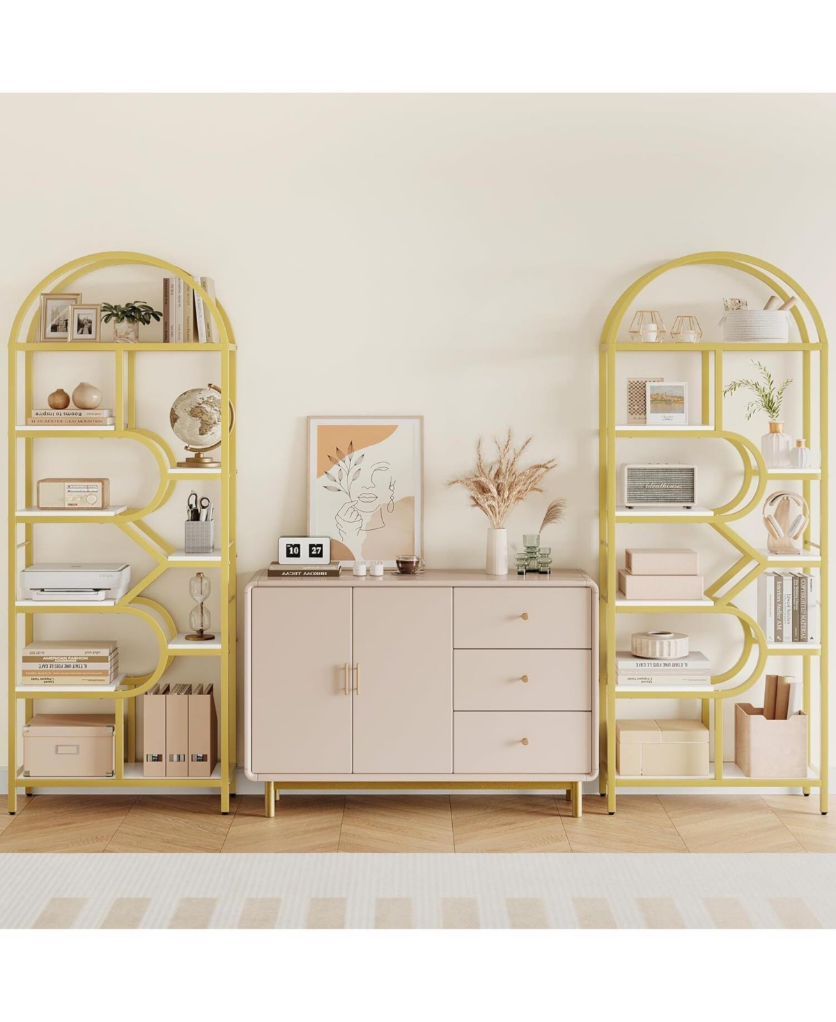 Gaomon 81.7" 6-Tier Open Arched Bookshelf, Modern Geometric Bookcase with Metal Frame & Display Storage for Home Office