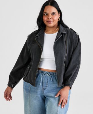 Trendy Plus Size Denim Moto Jacket