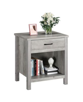 Farmhouse Nightstand, Rustic Bedside Table with Drawer & Storage Shelf for Bedroom and Living Room