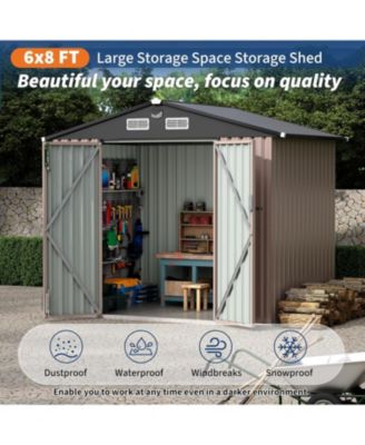 6x8FT Metal Outdoor Storage Shed, Garden Tool Shed Kit with Solar Light, Lockable Door & Air Vent for Backyard