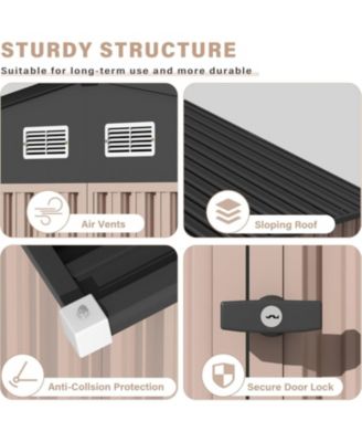 6x8x6.4FT Outdoor Storage Shed, Large Metal Garden Tool Shed with Lockable Doors & Air Vents for Backyard and Patio