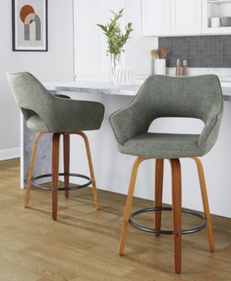 Fabric Mustang Contemporary Fixed-Height Counter Stool, Set of 2