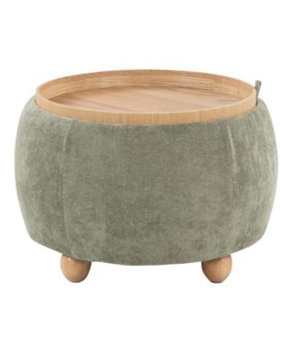 14.75" Fabric Tray Pouf Contemporary Storage Ottoman