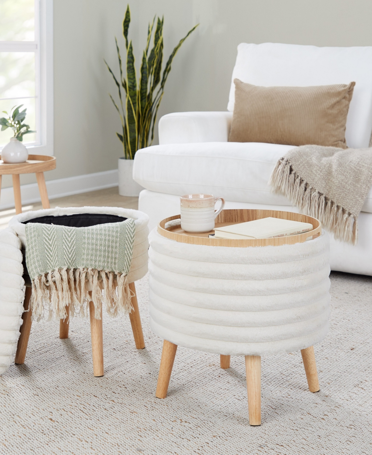 Lumisource 2-Pc. Fabric Tray Plush Contemporary Storage Ottoman Set