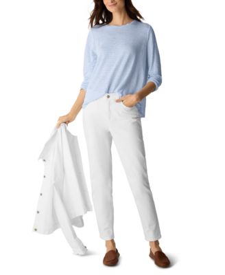 Women's Yarn-Dyed Stripe Crew Neck T-Shirt, Regular And Petites