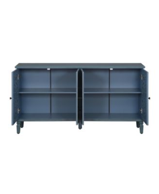 Streamdale 60" Antique Blue Buffet Cabinet - Floral Carvings, Solid Wood Legs