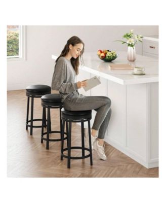 Swivel Bar Stools, 24 Inch Counter Height Bar Stools With Footrest, Pu, For Dining Room, Home Bar