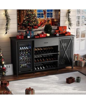 71in Wine Bar Cabinet, Modern Buffet Cabinet with Storage Drawer and Adjustable Shelf, Industrial Coffee Bar Table