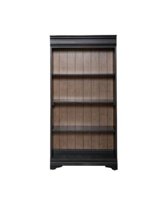 Meritage 60 Inch Bookcase for Home Office - Aged Charcoal w/ Rub Thru & Caramel