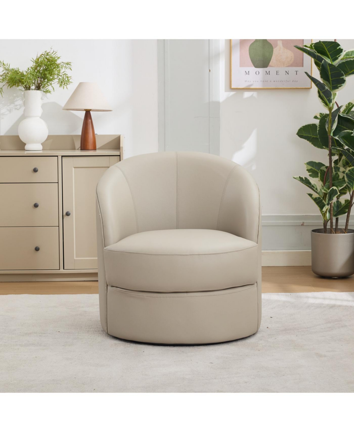 Streamdale Furniture Gream Leather Swivel Chair, 360 Spin, Mid-Century Modern Lounge Chair