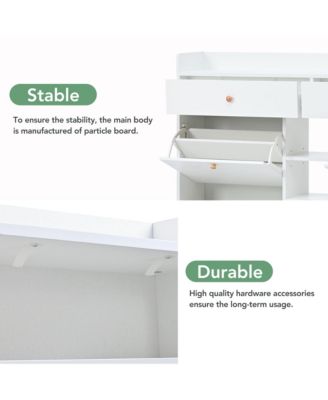 Modern Shoe Cabinet with Pull Down Drawers 19 Pair Storage