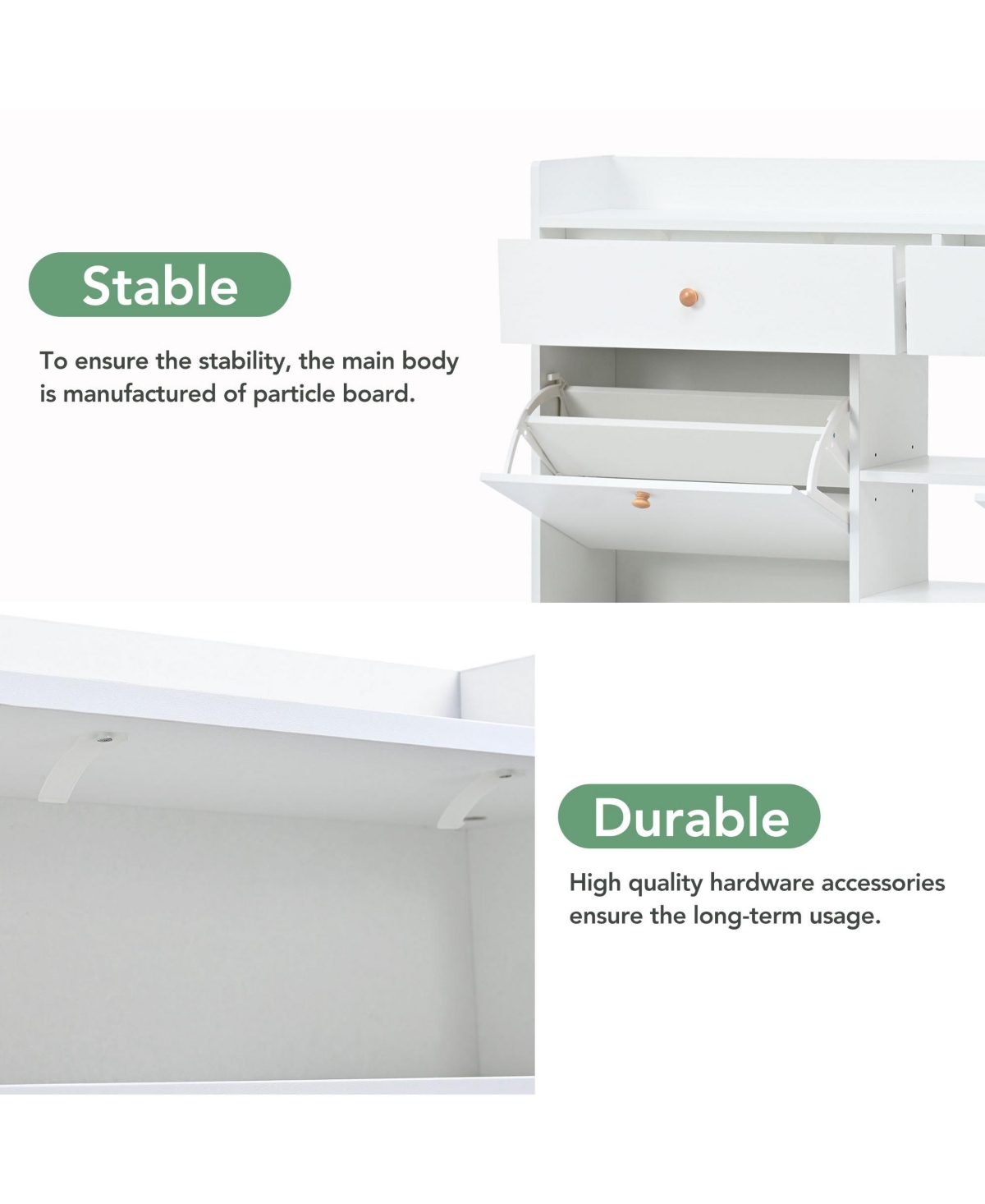 Lovmor Modern Shoe Cabinet with Pull Down Drawers 19 Pair Storage