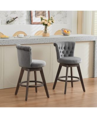 Set of 2 Velvet Bar Stools with Ergonomic Backrest 360° Swivel Kitchen Counter Stools