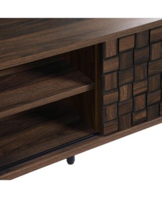 Dark Oak with Basket Weave Design Manufactured Wood 2-Sliding Door TV Console Cabinet