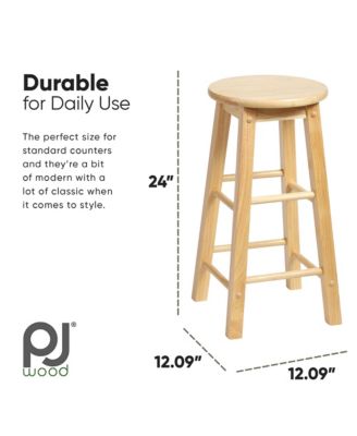 Classic Round-Seat 24" Tall Kitchen Counter Stools, Natural, Set of 2