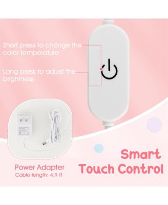 Kid Vanity Table Stool Set Tri-Folding Mirror Adjustable 3-Color LED