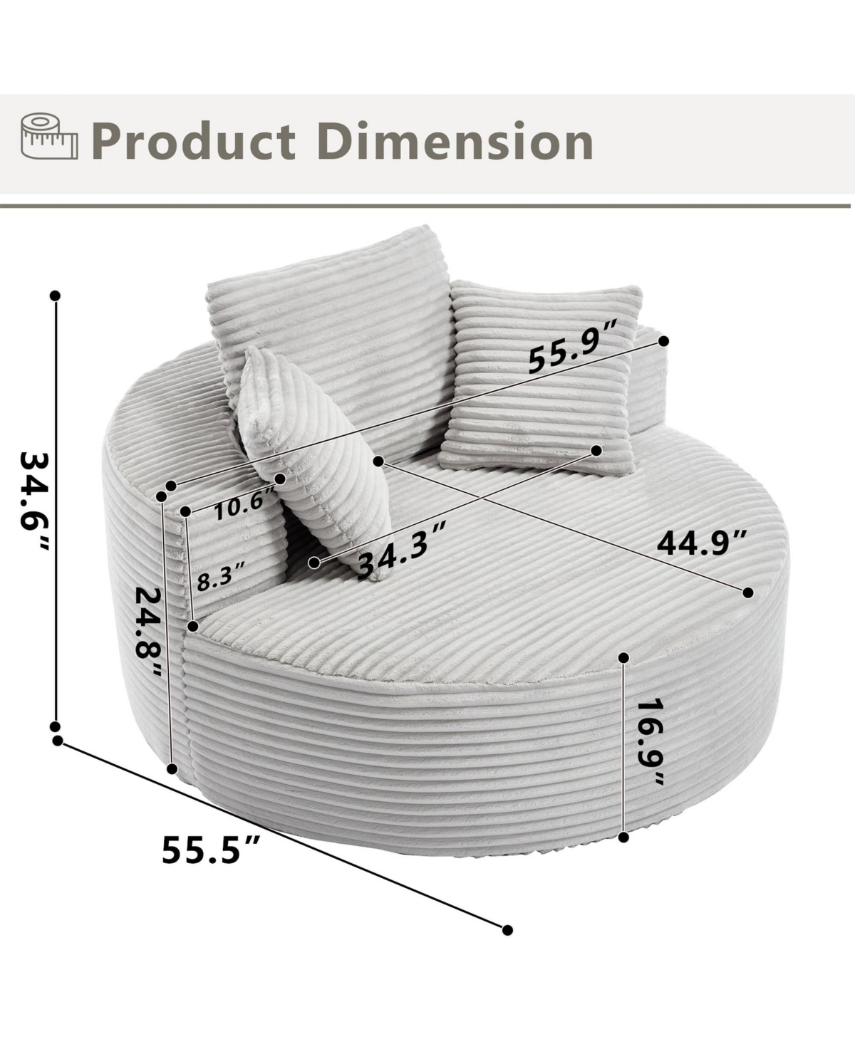 Boyel Living Round Sofa Bed with Memory Foam Sectional Couches for Living Room