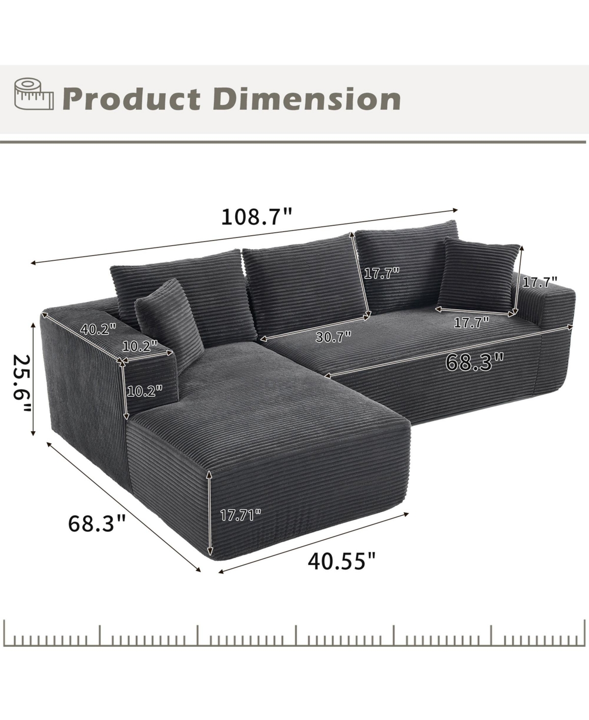 Boyel Living Modular Sectional Sofa Couches L-Shape Couch 3 Seat Memory Foam