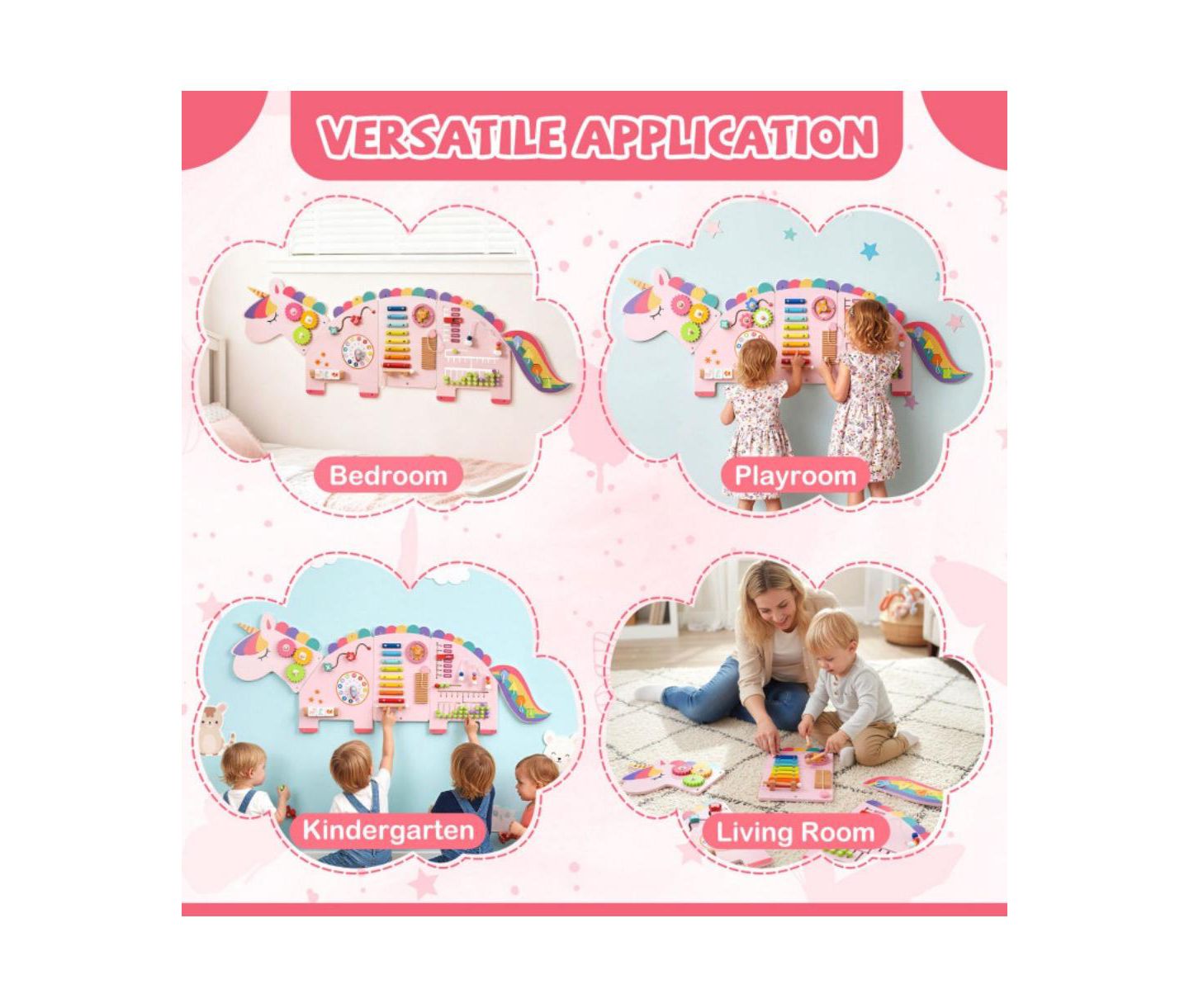 Детская игрушка HONGGE Kids Montessori Sensory Busy Board with 11 Learning Activities, цвет: Розовый — фото 11