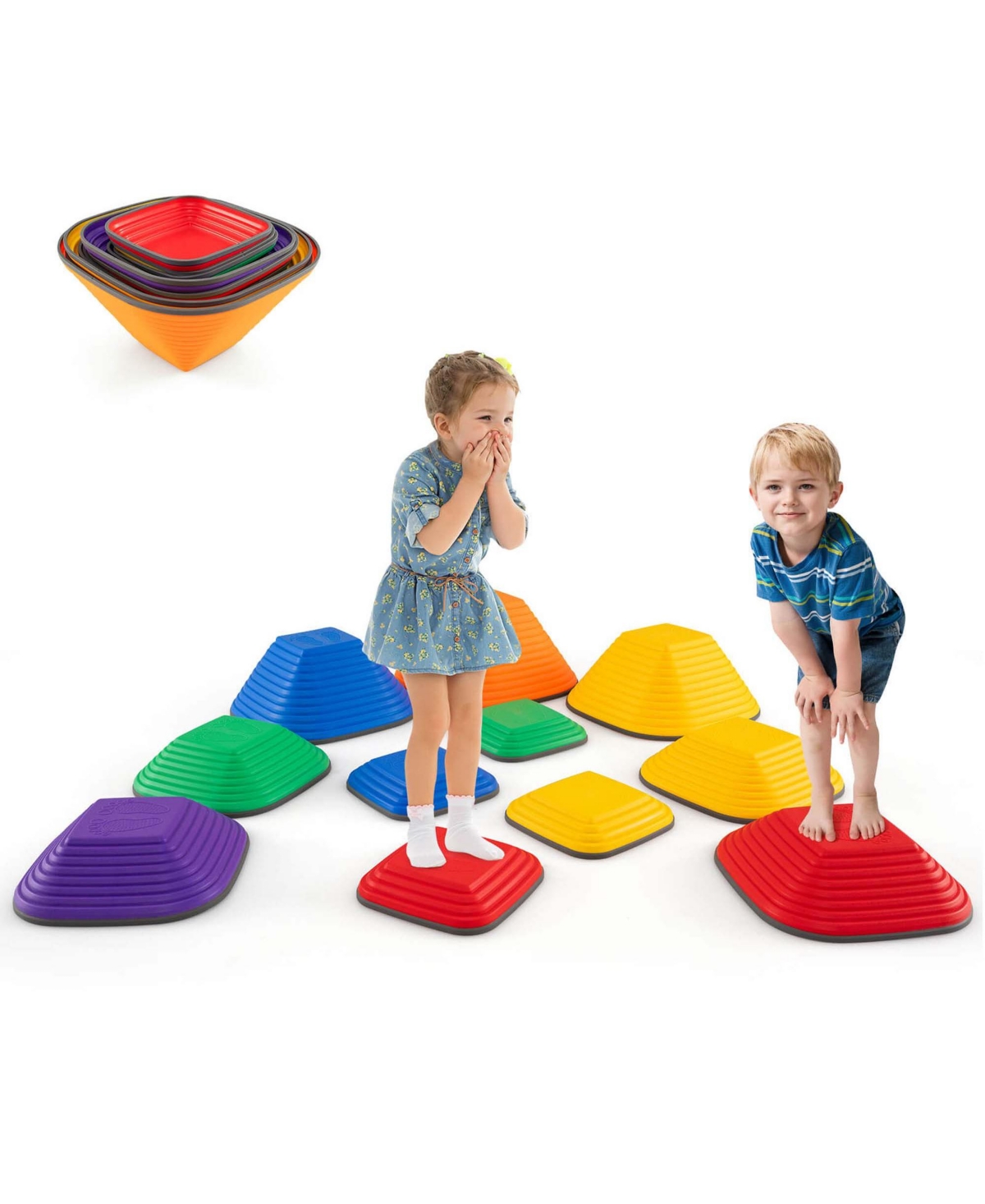 Costway 11 Pcs Colorful Stepping Stones with Full Non-Slip Edging Toys for 3+ Toddlers