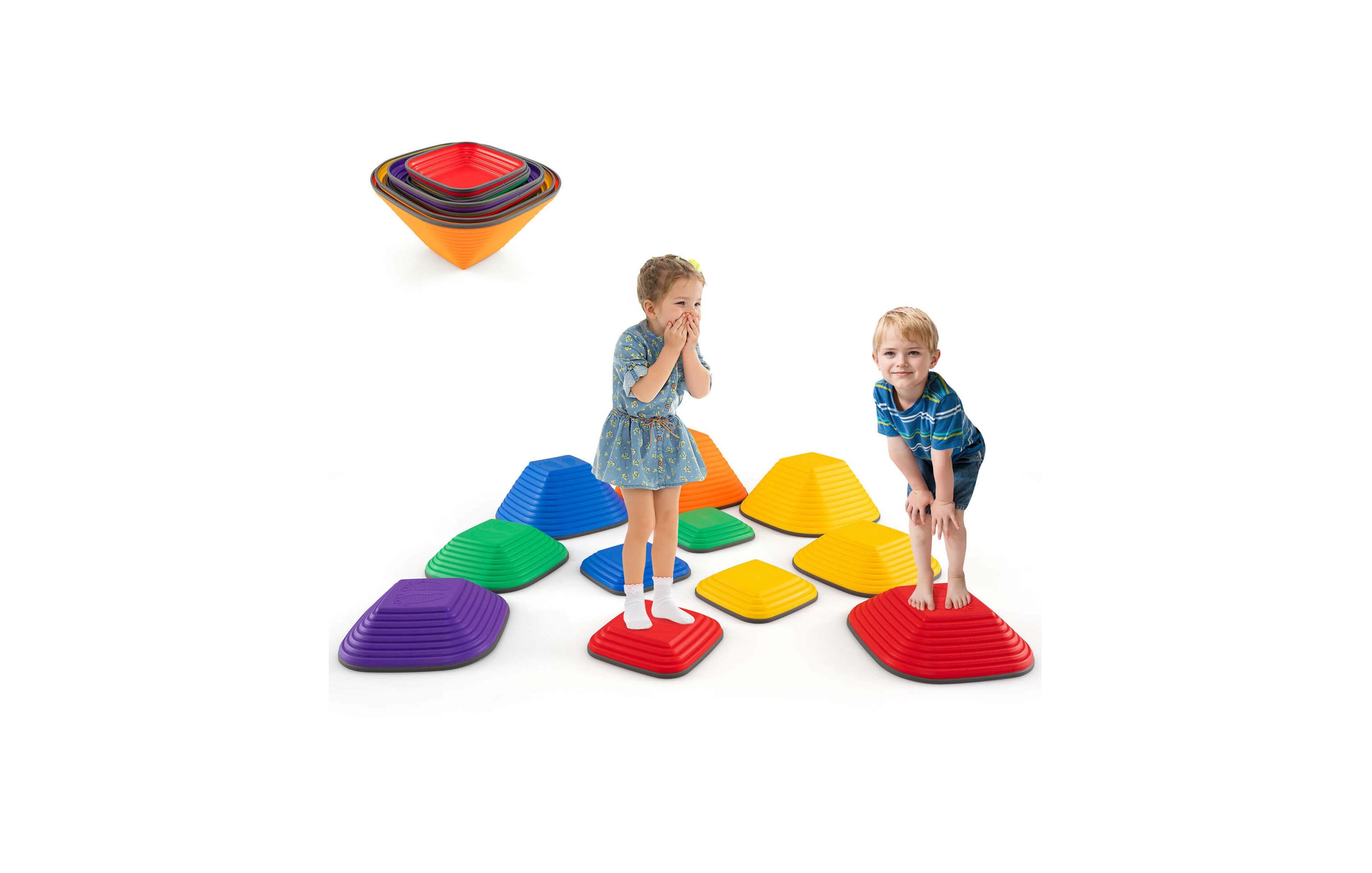 Costway 11-Piece Stepping Stones with Non-Slip Edge, Ages 3+
