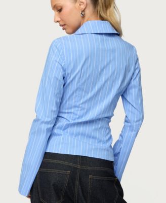 Women's Pinstripe Tailored Button Up Shirt