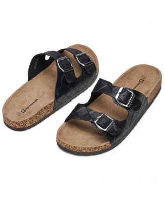 Men's Double Strap Contour Sandals Slip on Buckle Slides Faux Leather Footbed Sandal Ergonomic Cork-Inspired Sole Summer Footwear